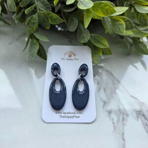 NEW Light Navy 2 piece Oval Everyday Dangle Polymer Clay Earrings
